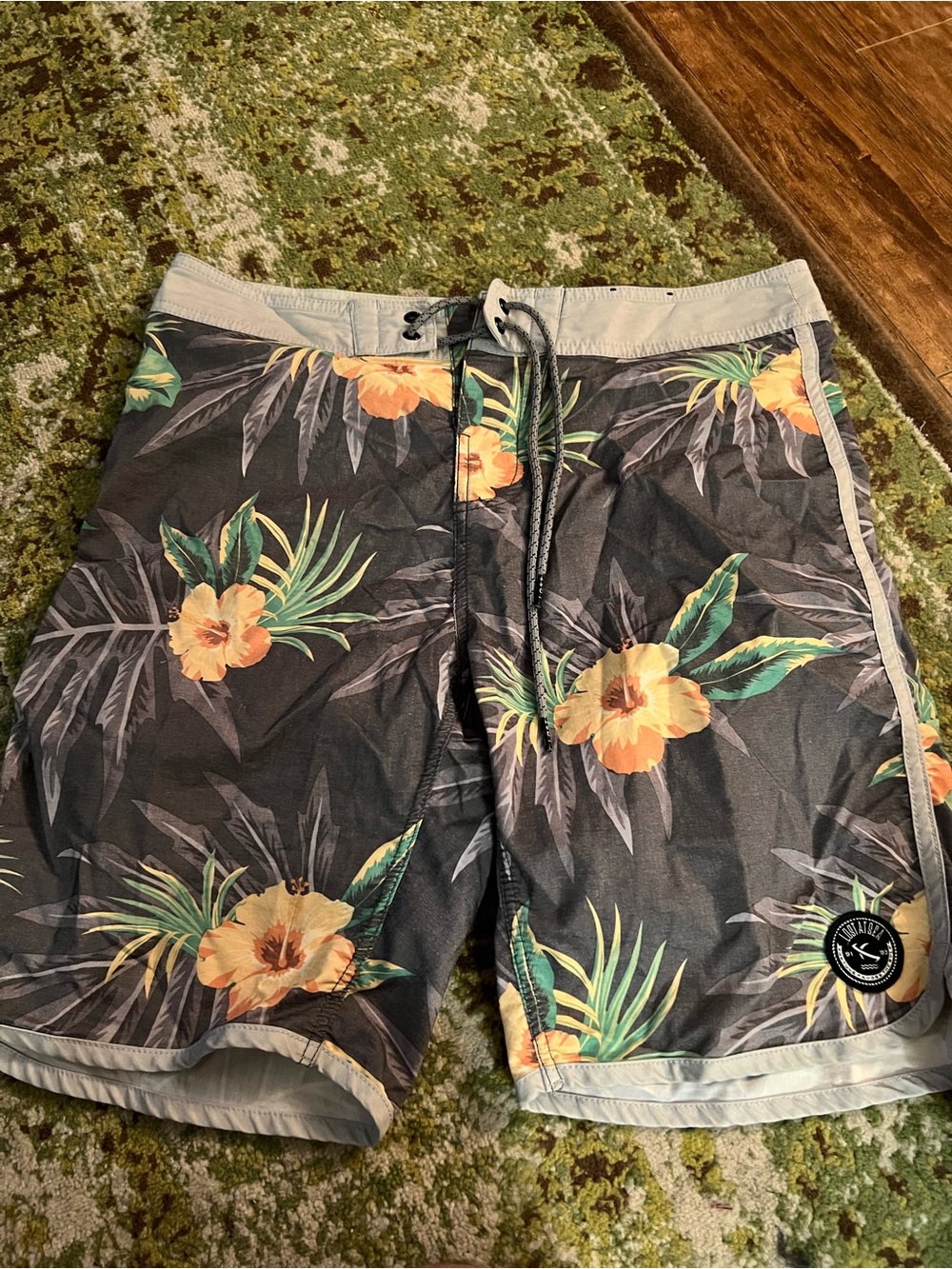 Lost Men's Black Board Shorts with Yellow Floral Print